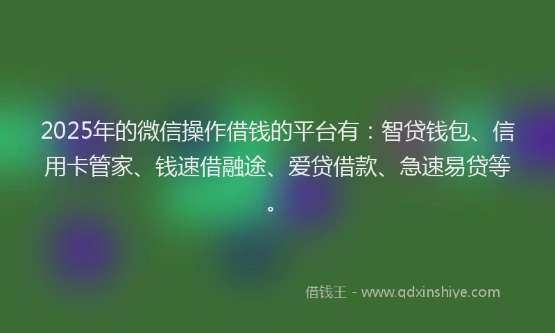 2025年的微信操作借钱的平台有：智贷钱包、信用卡管家、钱速借融途、爱贷借款、急速易贷等。