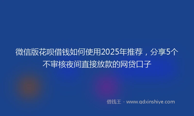 微信版花呗借钱如何使用2025年推荐，分享5个不审核夜间直接放款的网贷口子
