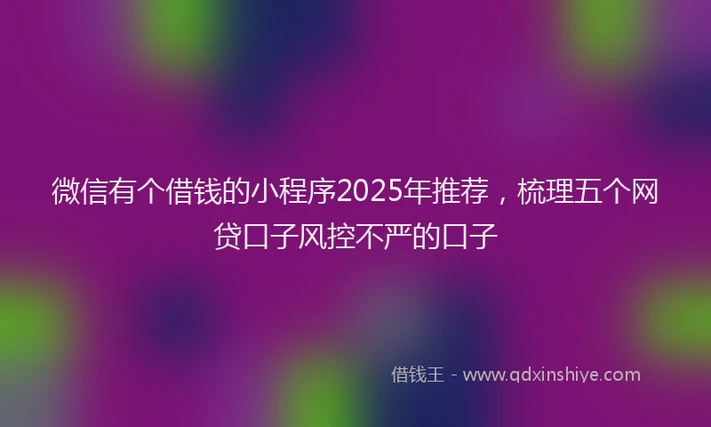 微信有个借钱的小程序2025年推荐，梳理五个网贷口子风控不严的口子