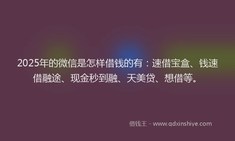2025年的微信是怎样借钱的有：速借宝盒、钱速借融途、现金秒到融、天美贷、想借等。
