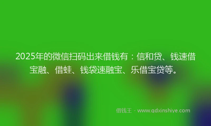 2025年的微信扫码出来借钱有：信和贷、钱速借宝融、借蛙、钱袋速融宝、乐借宝贷等。