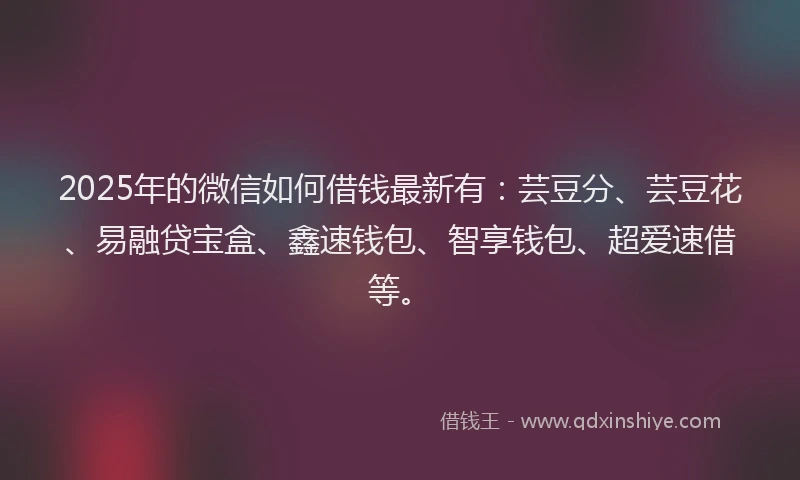 2025年的微信如何借钱最新有：芸豆分、芸豆花、易融贷宝盒、鑫速钱包、智享钱包、超爱速借等。