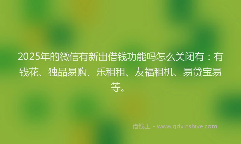 2025年的微信有新出借钱功能吗怎么关闭有：有钱花、独品易购、乐租租、友福租机、易贷宝易等。