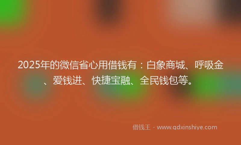 2025年的微信省心用借钱有：白象商城、呼吸金、爱钱进、快捷宝融、全民钱包等。