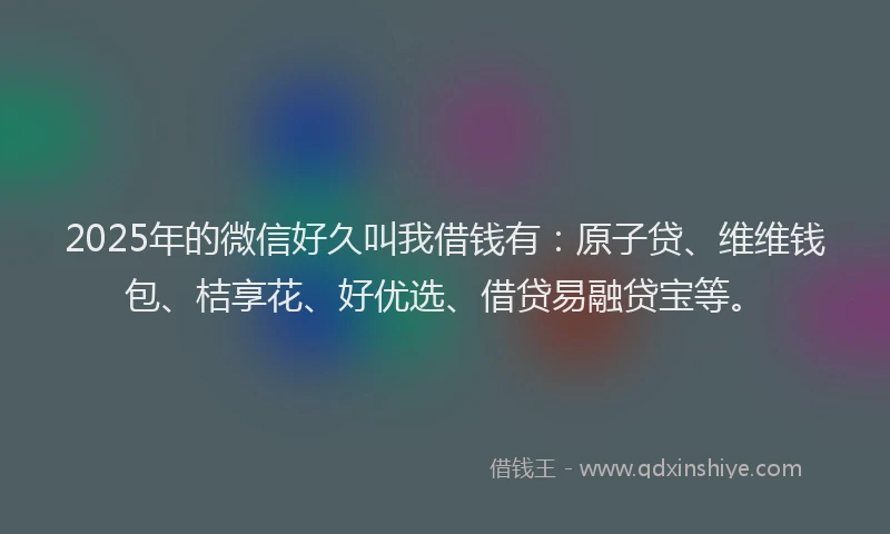 2025年的微信好久叫我借钱有：原子贷、维维钱包、桔享花、好优选、借贷易融贷宝等。