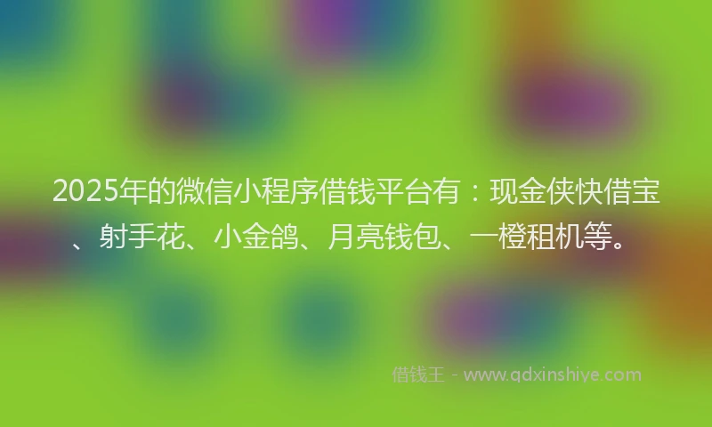 2025年的微信小程序借钱平台有：现金侠快借宝、射手花、小金鸽、月亮钱包、一橙租机等。