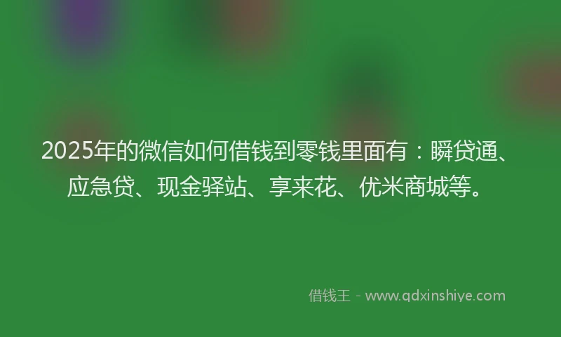 2025年的微信如何借钱到零钱里面有：瞬贷通、应急贷、现金驿站、享来花、优米商城等。