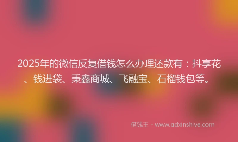 2025年的微信反复借钱怎么办理还款有：抖享花、钱进袋、秉鑫商城、飞融宝、石榴钱包等。