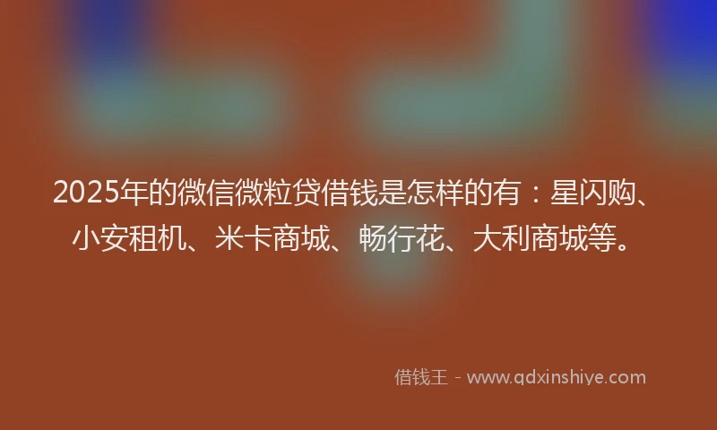 2025年的微信微粒贷借钱是怎样的有：星闪购、小安租机、米卡商城、畅行花、大利商城等。