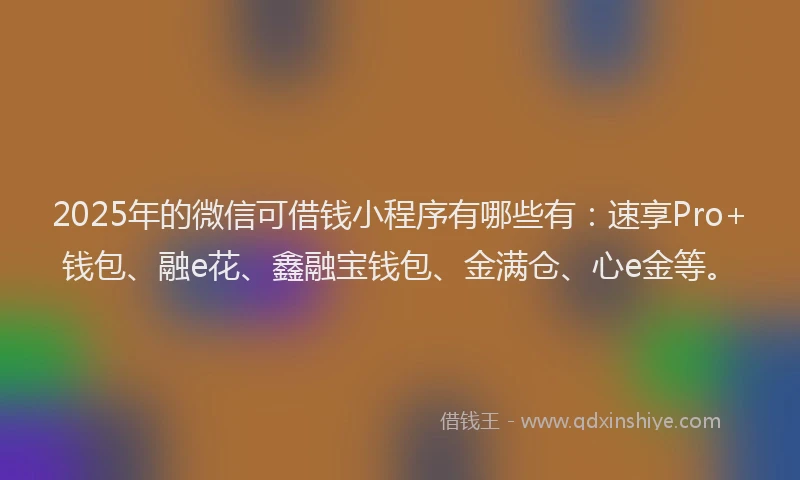 2025年的微信可借钱小程序有哪些有：速享Pro+钱包、融e花、鑫融宝钱包、金满仓、心e金等。