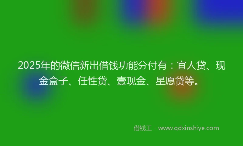2025年的微信新出借钱功能分付有：宜人贷、现金盒子、任性贷、壹现金、星愿贷等。