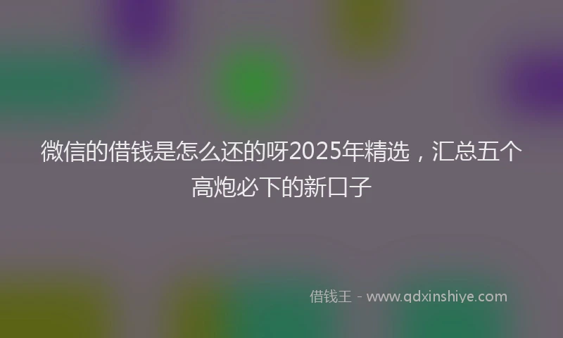 微信的借钱是怎么还的呀2025年精选，汇总五个高炮必下的新口子