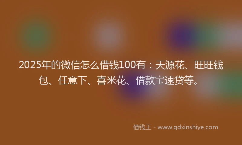 2025年的微信怎么借钱100有：天源花、旺旺钱包、任意下、喜米花、借款宝速贷等。
