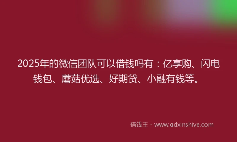 2025年的微信团队可以借钱吗有：亿享购、闪电钱包、蘑菇优选、好期贷、小融有钱等。