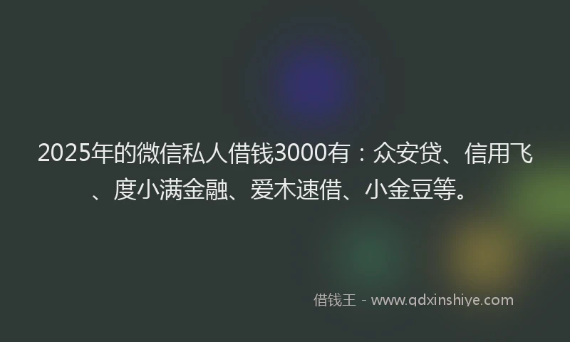 2025年的微信私人借钱3000有：众安贷、信用飞、度小满金融、爱木速借、小金豆等。