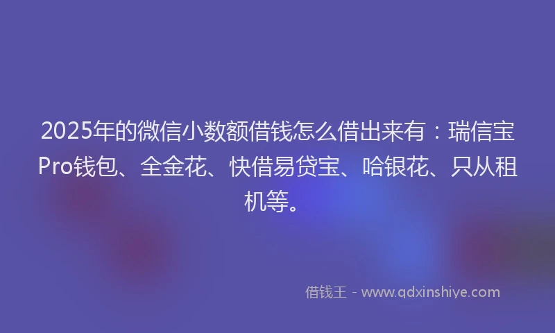 2025年的微信小数额借钱怎么借出来有：瑞信宝Pro钱包、全金花、快借易贷宝、哈银花、只从租机等。