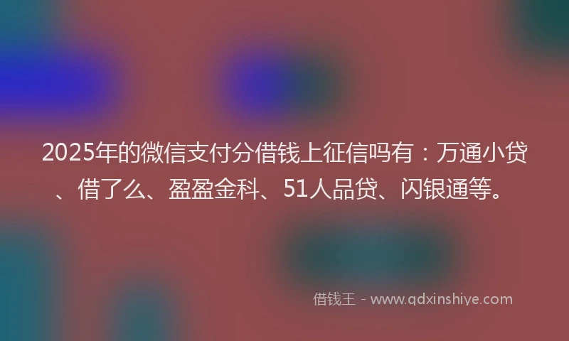 2025年的微信支付分借钱上征信吗有：万通小贷、借了么、盈盈金科、51人品贷、闪银通等。