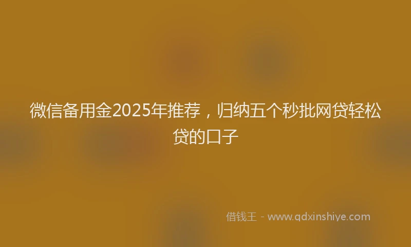 微信备用金2025年推荐，归纳五个秒批网贷轻松贷的口子