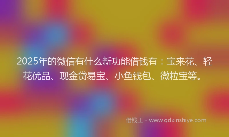 2025年的微信有什么新功能借钱有：宝来花、轻花优品、现金贷易宝、小鱼钱包、微粒宝等。