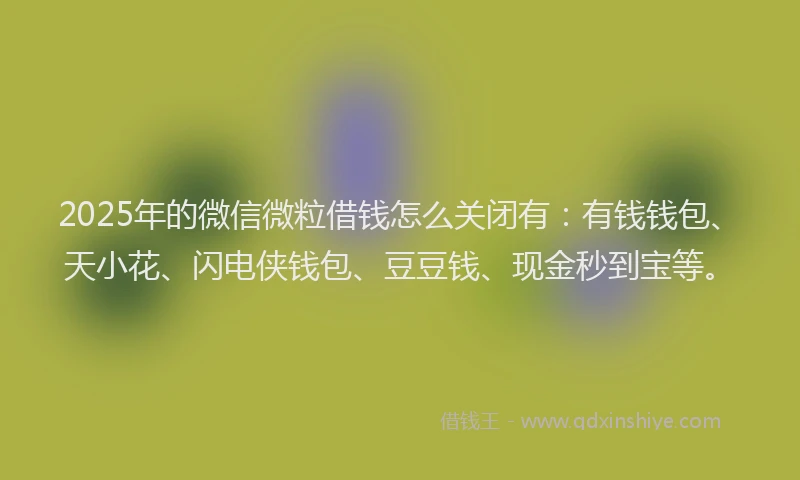 2025年的微信微粒借钱怎么关闭有：有钱钱包、天小花、闪电侠钱包、豆豆钱、现金秒到宝等。
