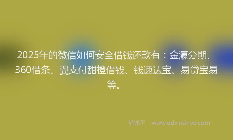 2025年的微信如何安全借钱还款有：金瀛分期、360借条、翼支付甜橙借钱、钱速达宝、易贷宝易等。