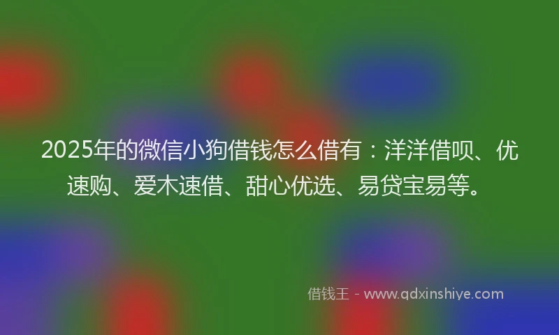 2025年的微信小狗借钱怎么借有：洋洋借呗、优速购、爱木速借、甜心优选、易贷宝易等。