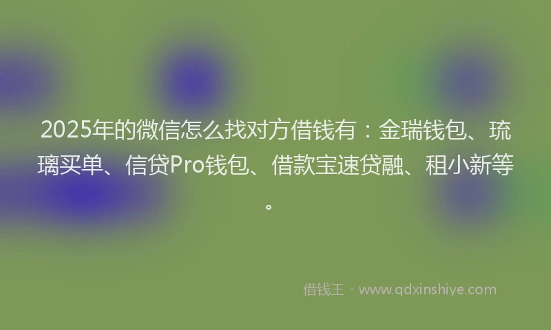 2025年的微信怎么找对方借钱有：金瑞钱包、琉璃买单、信贷Pro钱包、借款宝速贷融、租小新等。