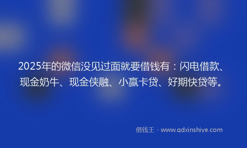 2025年的微信没见过面就要借钱有：闪电借款、现金奶牛、现金侠融、小赢卡贷、好期快贷等。