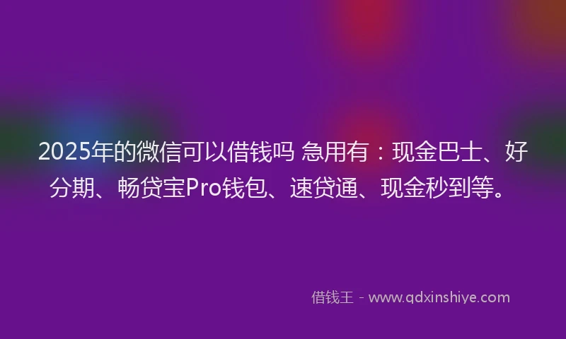 2025年的微信可以借钱吗 急用有：现金巴士、好分期、畅贷宝Pro钱包、速贷通、现金秒到等。