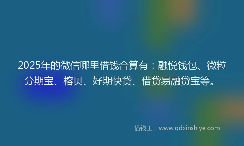 2025年的微信哪里借钱合算有：融悦钱包、微粒分期宝、榕贝、好期快贷、借贷易融贷宝等。