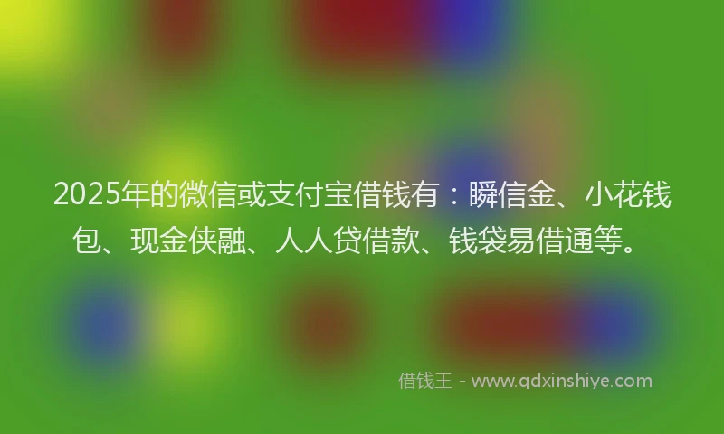 2025年的微信或支付宝借钱有：瞬信金、小花钱包、现金侠融、人人贷借款、钱袋易借通等。