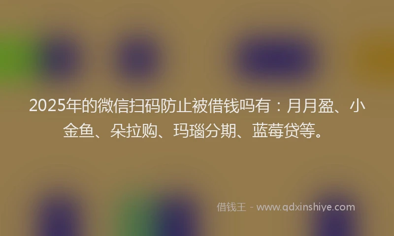 2025年的微信扫码防止被借钱吗有：月月盈、小金鱼、朵拉购、玛瑙分期、蓝莓贷等。