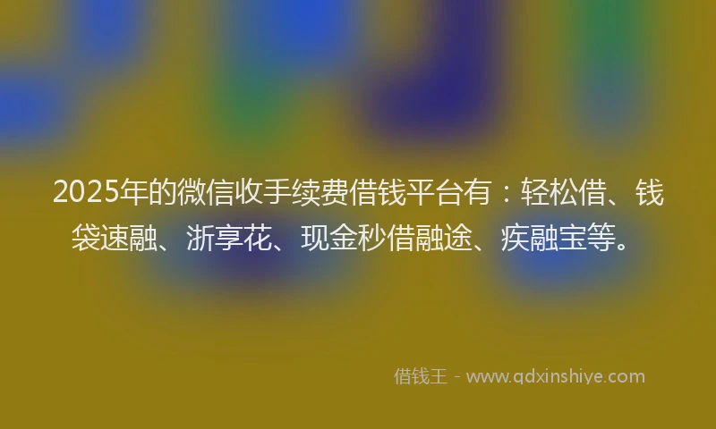 2025年的微信收手续费借钱平台有：轻松借、钱袋速融、浙享花、现金秒借融途、疾融宝等。