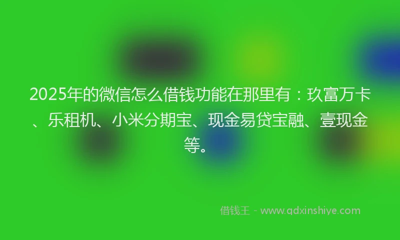 2025年的微信怎么借钱功能在那里有：玖富万卡、乐租机、小米分期宝、现金易贷宝融、壹现金等。
