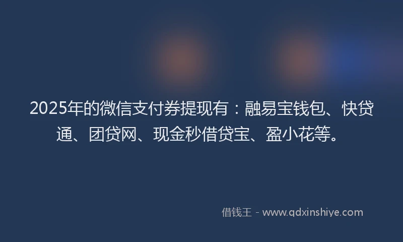 2025年的微信支付券提现有：融易宝钱包、快贷通、团贷网、现金秒借贷宝、盈小花等。