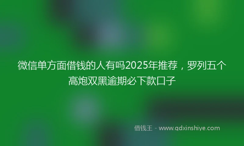 微信单方面借钱的人有吗2025年推荐，罗列五个高炮双黑逾期必下款口子