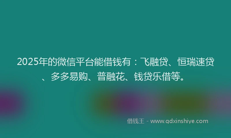 2025年的微信平台能借钱有：飞融贷、恒瑞速贷、多多易购、普融花、钱贷乐借等。