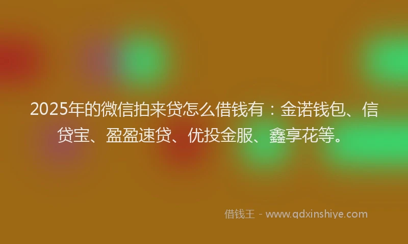 2025年的微信拍来贷怎么借钱有：金诺钱包、信贷宝、盈盈速贷、优投金服、鑫享花等。