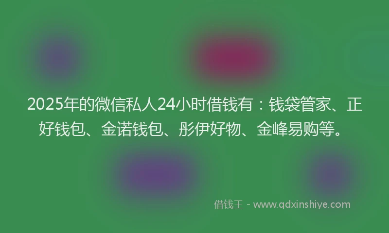 2025年的微信私人24小时借钱有：钱袋管家、正好钱包、金诺钱包、彤伊好物、金峰易购等。