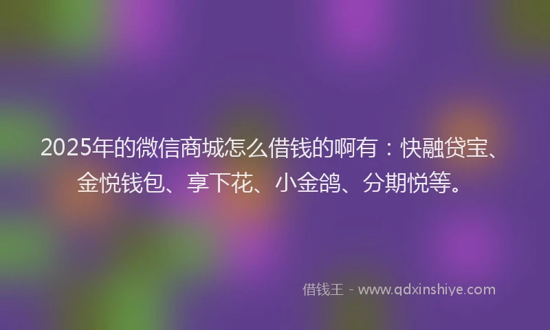 2025年的微信商城怎么借钱的啊有：快融贷宝、金悦钱包、享下花、小金鸽、分期悦等。