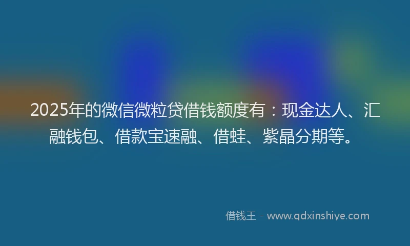 2025年的微信微粒贷借钱额度有：现金达人、汇融钱包、借款宝速融、借蛙、紫晶分期等。