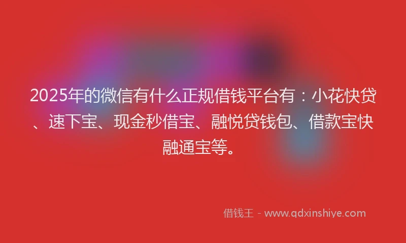 2025年的微信有什么正规借钱平台有：小花快贷、速下宝、现金秒借宝、融悦贷钱包、借款宝快融通宝等。