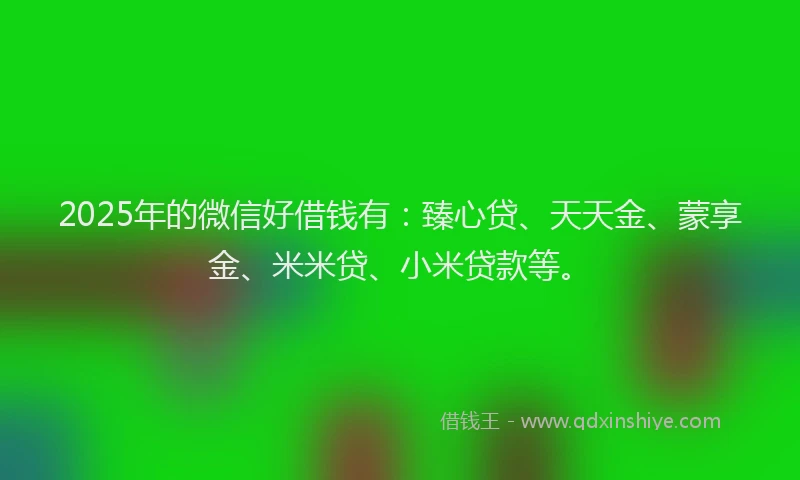 2025年的微信好借钱有:臻心贷、天天金、蒙享金、米米贷、小米贷款等。