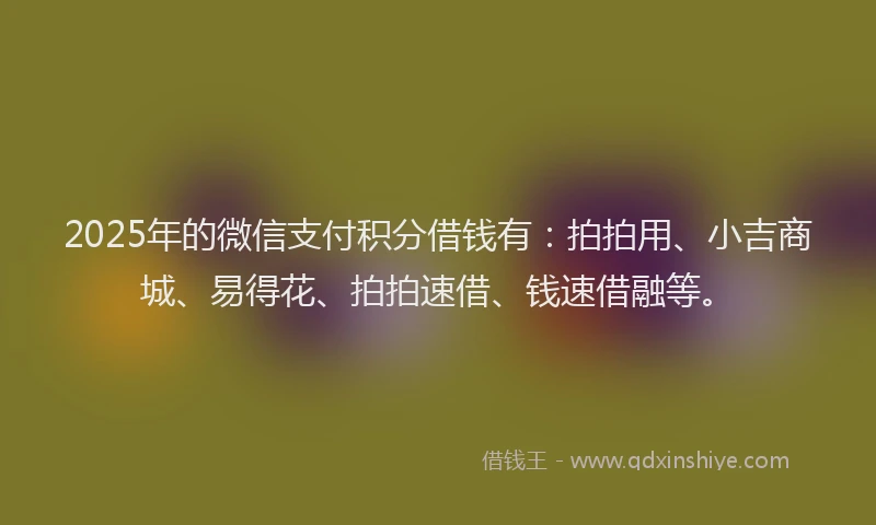2025年的微信支付积分借钱有：拍拍用、小吉商城、易得花、拍拍速借、钱速借融等。