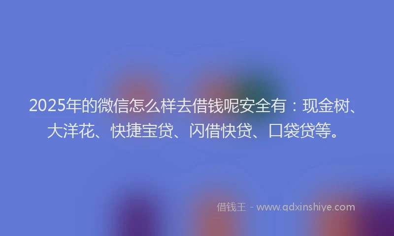 2025年的微信怎么样去借钱呢安全有：现金树、大洋花、快捷宝贷、闪借快贷、口袋贷等。