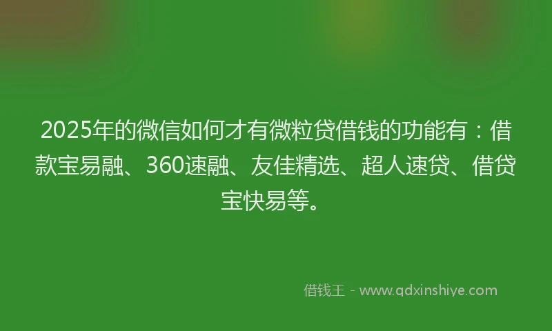 2025年的微信如何才有微粒贷借钱的功能有：借款宝易融、360速融、友佳精选、超人速贷、借贷宝快易等。