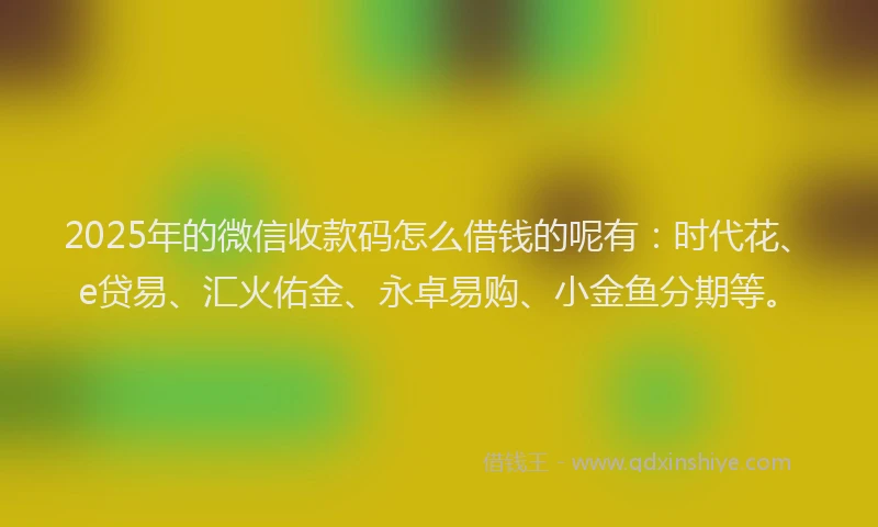 2025年的微信收款码怎么借钱的呢有：时代花、e贷易、汇火佑金、永卓易购、小金鱼分期等。