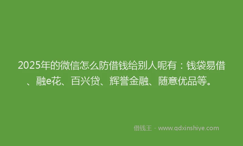 2025年的微信怎么防借钱给别人呢有：钱袋易借、融e花、百兴贷、辉誉金融、随意优品等。