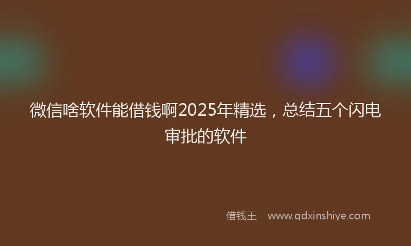 微信啥软件能借钱啊2025年精选，总结五个闪电审批的软件