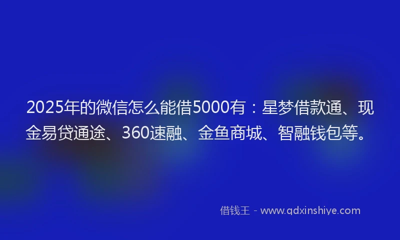 2025年的微信怎么能借5000有：星梦借款通、现金易贷通途、360速融、金鱼商城、智融钱包等。